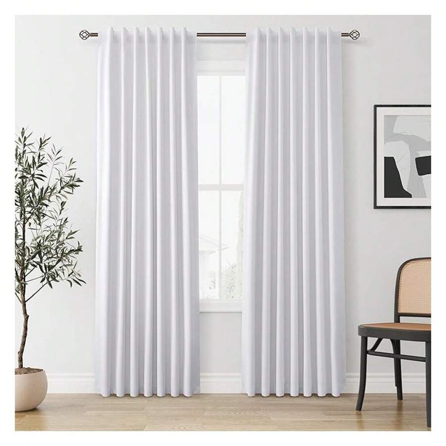 White Linen Blackout Curtains 84 Inch - 2 Panels For Bedroom, Living Room - Thermal Insulated, Soundproof, Rod Pocket/Back Tab Drapes - 如圖630 - 查看 1