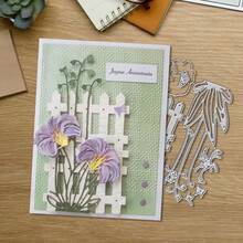 创意栅栏和花朵金属切割模具，DIY剪贴簿相册和压花模板，贺卡制作工具，卡片纸切割工艺品，礼品卡制作模板模切。 - 銀色 - 查看 5