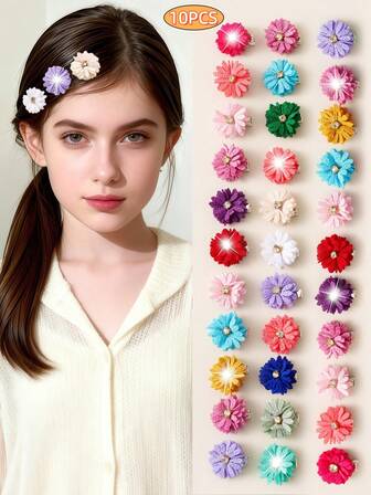 10ชิ้น/ชุด กิ๊บติดผมดอกไม้เล็กหลากสีสไตล์มินิมอลสำหรับผู้หญิง, กิ๊บติดผมด้านข้างและผมชี้, ประดับไข่มุกเทียมและพลอยเทียม, เหมาะสำหรับวัยรุ่นและเด็กผู้หญิง, ใส่ไปงานปาร์ตี้และใส่ได้ทุกวัน - ของขวัญที่ดีสำหรับวันเกิด, วันหยุด, วันวาเลนไทน์ (สีสุ่ม)