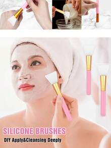 2/3/4/6/7pcs Silicone Beauty Facial Cleansing Brush Set (1 Double-Sided Face Mask Brush + 1 Makeup Brush + 1 Double-Sided Facial Brush + 2 Wrist Bands + 1 Hair Band) - Women Daily Skincare Portable Travel Set / Makeup / Hair Styling - Multi-Functional Combo - Face Mask Brush | Facial Brush | Hair Tie | Makeup Brush | Beauty Brush