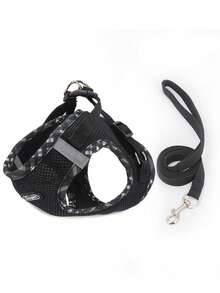 Supet Breathable Reflective Plaid Edge Chest And Back Harness Set, Suitable For Small Dogs, Including A Leash, Suitable For Both Cats And Dogs For Indoor And Outdoor Use - Black - View 10