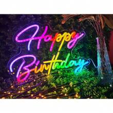 Smart RGB & Color Flow Effect Happy Birthday LED Neon Sign With Remote & App Control Music Sync Timer Setting LED Acrylic Light For Wall Party Décor Bedroom Bar Wedding Home Birthday USB Powered - Happy Birthday App - View 5