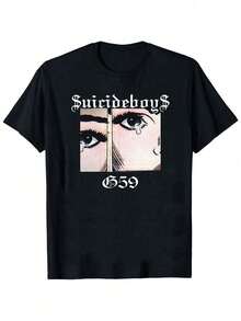 Suicideboy Men's Graphic T-Shirt - Black Casual Streetwear Tee,Tear-Effect Face Design, Round Neck Short Sleeve Summer Top, Machine Washable, Men's And Women's Sports Leisure Tee, T Shirts For Men's And Women's Graphic Tee Lightweight Breathable 100%Cotton Tee -  Regular Fit Round Neck Casual Casual Attire - , Casual Shortsleeved Round Neck Top, Mediumstretch Fabric, Comfortable Fit For All Seasons, Tshirt With Unique Pattern , Relaxed Fit, Casual Wear - Black 4 - View 1