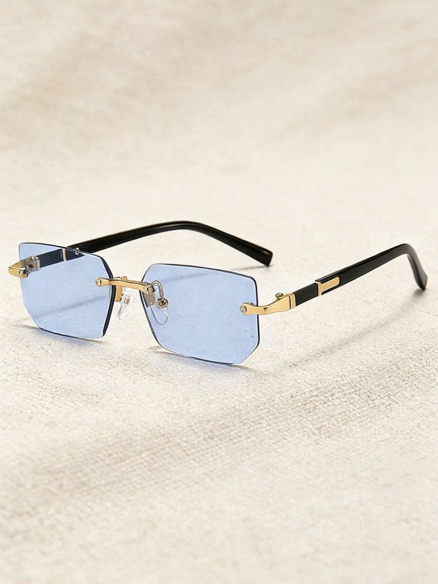 1 Pair Small Frame Rimless Fashion Glasses, Y2K Style, Suitable For Beach, Driving, Daily Wear, Versatile Gift - Royal Blue - View 1