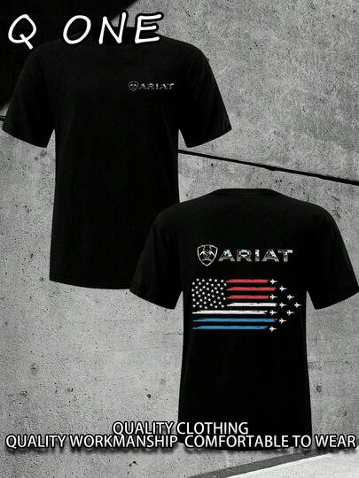 ARIAT Thin Blue Line Flag(180 Cotton T-Shirt) Men's Round Neck And Short Sleeves, Casual Cotton, Casual Fashion, Suitable For Indoor And Outdoor Wear And Holiday Gifts