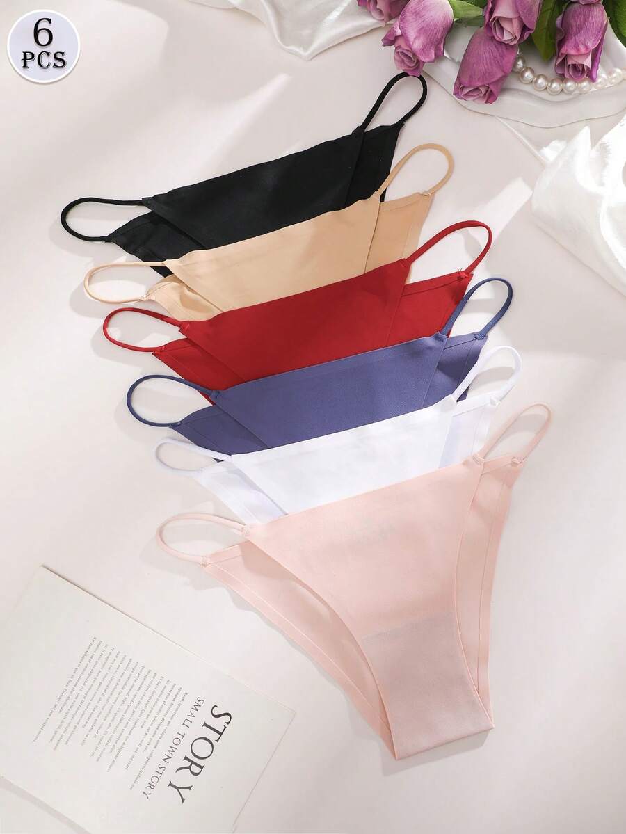 FINETOO 6pcs Women's Seamless Sexy Thong Panties, Suitable For Valentine's Day - Multicolor - View 1