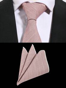 2pcs Men's Casual Gold Line Striped Pattern Simple Necktie & Handkerchief Set, Suitable For Business, Party, Daily, School Outfit - A - View 6