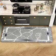 Modern Kitchen Mat With Gray Marble Pattern, White Veins, Silver Border & Light Brown Center Stain - Rectangular Anti - Slip Floor Mat For Kitchen Cabinetry, Ideal For Tiled Floors (Perfect Fo - trắng - Xem 9