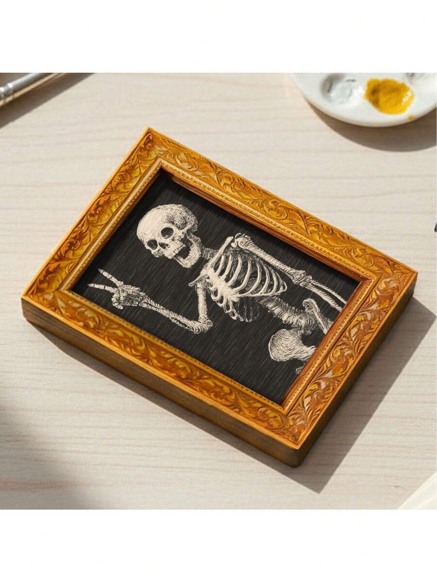 1pc Skull Bro Fridge Magnet, Funny Framed Decorative Art, Skeleton Hand Gesture Design, Wooden Refrigerator Sticker, Unique Home Decor, Holiday Gift, Kitchen Accessory (Ba Is Full Of Magnet)