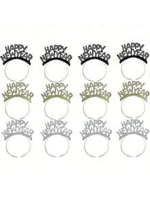 12个装节日新年派对头饰 - 6.7英寸金银闪光纸质头饰，适合节日庆祝活动，无需电源，非常适合新年夜装饰