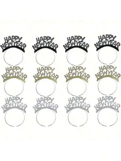 12pcs Holiday New Year's Party Headbands - 6.7 Inch Gold And Silver Glitter Paper Headpieces, Suitable For Holiday Celebrations, No Power Needed, Great For New Year's Eve Decorations