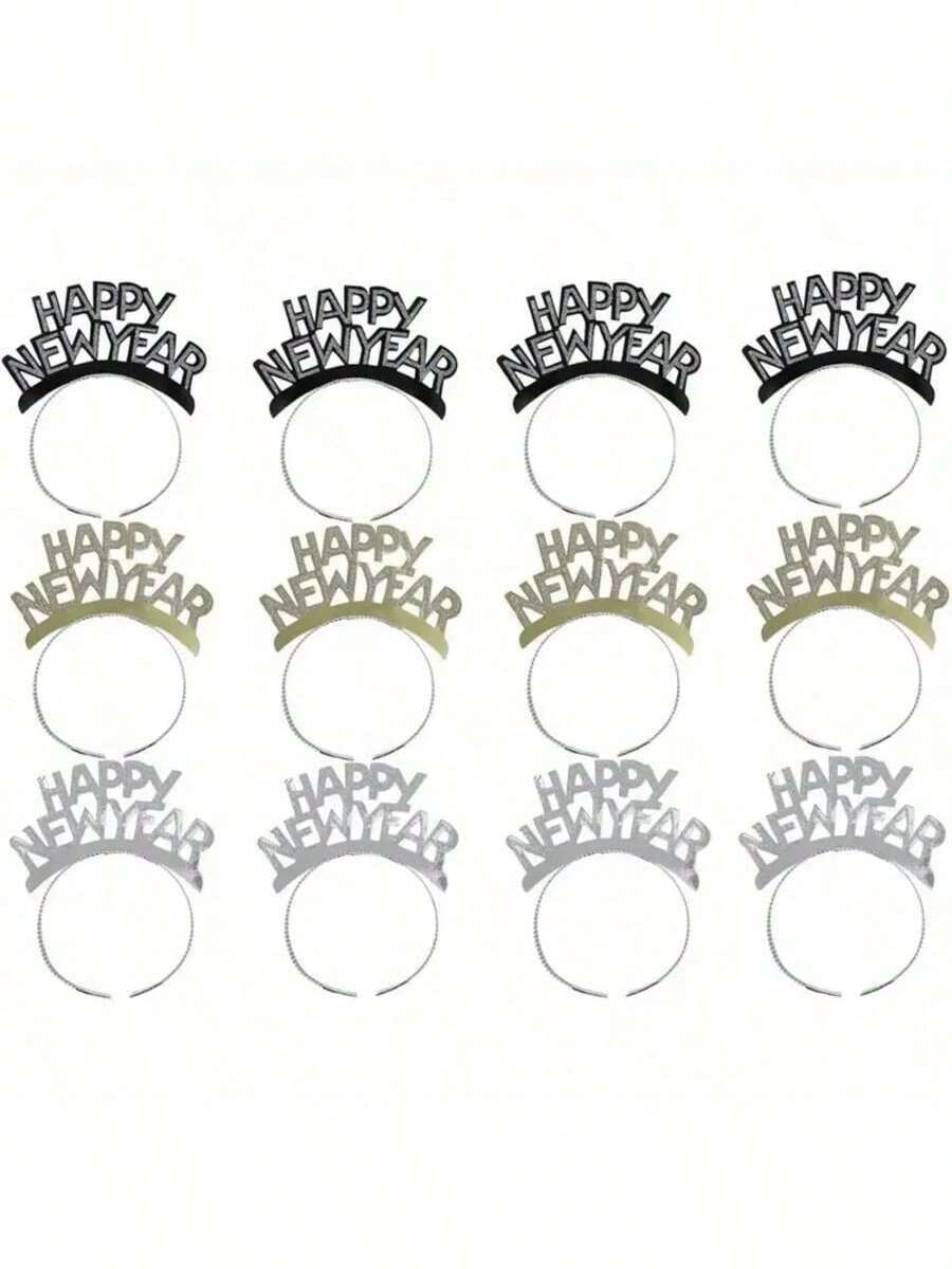 12个装节日新年派对头饰 - 6.7英寸金银闪光纸质头饰，适合节日庆祝活动，无需电源，非常适合新年夜装饰