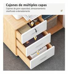 Mesita de noche con cerradura, ruedas extraíbles, antirrobo, de madera, para archivar documentos - Blanco - Ver 4