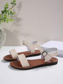 Women's Summer New Flat Roman Lace-Up Sandals, Non-Slip Foam Sole, Fashion Versatile Casual Lightweight Shoes - Beige - View 4