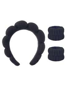3pcs SPA Headband & Wristband Set, Fluffy Sponge Headband Suitable For Washing Face, Makeup, Skincare, Bubble Mask, Cosmetics, Hair Accessories, Cloud Headband, Hairband, Hair Hoop, Bathroom Decor - Multicolor - View 12