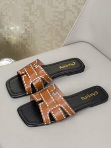 Summer New Fashion Versatile Chic Slip-On Retro Beach Sandals, Comfortable Flat Slippers, H-Shaped Holiday Shoes - Brown - View 6