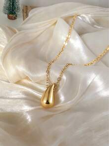 1件简约风格小众设计水滴串珠不锈钢18K镀金项链，女士叠戴项链，适合夏季旅行、舞会、约会和派对装扮。