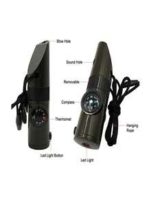 7-In-1 Portable Outdoor Survival Whistle With LED Flashlight, Compass, Thermometer, High Decibel - Multicolor - View 7