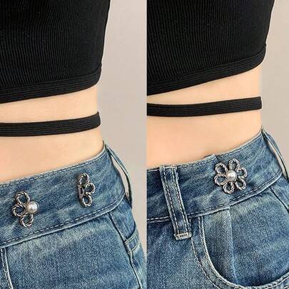 4/2/1 par de hebilla de cintura con flor de 6 pétalos desmontable, cinturón de cintura invisible, cinturón de cintura con flor, broche de solapa de pantalón, clip de cintura con flor ajustable de mezclilla