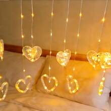 USB供电LED心形仙女灯串，适用于新年、情人节、母亲节、家居、派对装饰，可放置于卧室、客厅、阳台等场所。