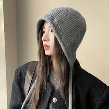 Autumn And Winter Knitted Letter Brimless Hat, Warm And Comfortable, Fashionable And Cute, Soft And Warm, Suitable For Daily Outings - Xám - Xem 4