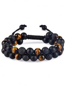 Natural Tiger Eye, Cat Eye, Green Turquoise, Red Vein, Black Obsidian, Green Ghost Beaded Bracelet, Handmade Woven Unisex Bracelet - Bracelet - View 27