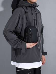 男士新款简约胸包，时尚百搭黑色拉链小背包，休闲运动斜挎包 - 黑色 - 查看 12