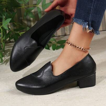 女士简约一脚蹬鞋，休闲鞋，低鞋面高跟鞋，新款，四季皆宜，工作鞋，办公鞋，一脚蹬鞋，轻便软底，舒适通勤鞋