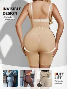 1pc Women's High Waist Slimming Shaping Shorts With Detachable Straps, Butt Lifting - Apricot - View 3