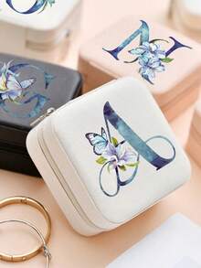 1pc Letter Jewelry Box, Leather Jewelry Travel Storage Case, Christmas Gift For Mom, Bridesmaid Personalized Gift, Valentine's Day Gift, Gift For Her, Bridesmaid Gift - Multicolor - View 2