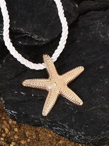 Opalesca 1pc Beach Style Exaggerated Starfish Pendant Chunky Rope Necklace, For Vacation