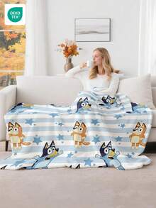 Bluey 1件装布鲁伊法兰绒毯 - 非常适合房间装饰，超级柔软轻盈，卡通印花，图案包括布鲁伊扔气球和布鲁伊当厨师，适合居家日常使用，也是送给朋友、家人或自己的绝佳生日礼物，舒适保暖，柔软易打理，可爱风格，布鲁伊流苏毯，卡通主题图案，布鲁伊家纺，毯子。注意：28*39英寸 - 非常小巧 - 彩色 - 查看 10