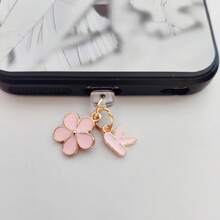 1pc 2-In-1 Pink Cherry Blossom+26 Letter Phone Charging Port Dust Plug, Exquisite, Fresh, Sweet, Cute And Fashionable Alloy Accessory Pendant, Smartphone Tablet Headphone Kindle Charging Port Decoration Accessory, Silicone Transparent Dust Plug, Suitable For Giving Small Gifts To People, Waterproof