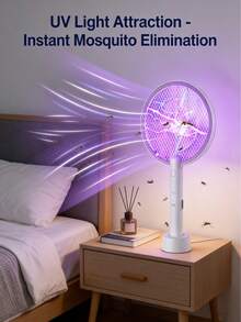 Electric Fly Swatter, 4000V Mosquito Killer, 2-In-1 Fly Swatter With 1200mAh Battery, Rechargeable Mosquito Killer Lamp, And 3-Layer Safety Net For Indoor And Outdoor Use - 白色 - 查看 1