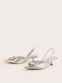 Women's 2025 New Fashion Metal Buckle Elegant Pointed Toe High Heel Pumps - Silver - View 3
