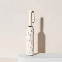 1 pieza Paraguas plegable automático, tela de poliéster a prueba de viento con resorte, mango personalizado con gancho, apertura/cierre con un solo botón, unisex