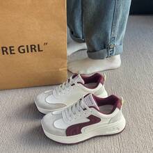 2026 New Soft Leather Women's Thick Sole White Sneakers, Fashion Versatile Spring/Autumn Casual Lightweight Trainers - Red Violet - View 2