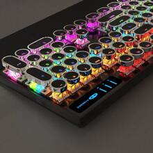 MageGee Typewriter Mechanical Gaming Keyboard, Retro Black Punk Round Keycaps RGB Rainbow Backlit Wired Keyboards For Laptop  PC Gamer, With Magnetic Wrist Rest - Blue Switch - Black - View 7