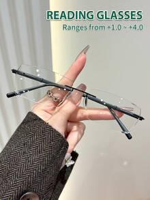Rivsar Sexy Frameless Metal Square Reading Glasses, Diamond-Cut Spring Temples, High-Definition Vision, Long-Lasting Wear Without Dizziness, Suitable For Reading/Sewing/Business/Office/Elegant/Daily Use, Lightweight Round Spring Temples, Suitable For Sports Anti-Slip, Computer Comfortable Reading, Anti-Eye Fatigue Reading Glasses - Transparent - View 15
