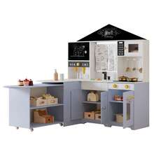 Cucina per bambini, cucina giocattolo - design creativo della casa, accessori ed effetti sorpresa, adatta a bambini dai 3 anni in su, legno + plastica, bianco + viola, 60x90x105cm - Blu - Visualizzare 7