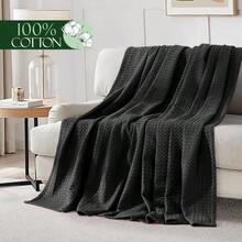 Premium 100 Cotton Waffle Blanket Lightweight Breathable Waffle Weave Bed Blanket Soft And Warm All Season Blanket For Couch, Sofa And Bed, Queen Size 90x90 Inches, Black - Nữ hoàng đen - Xem 7