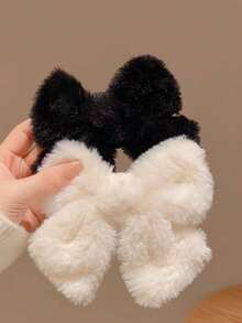 2个超大号毛绒蝴蝶结发夹，优雅女士发饰