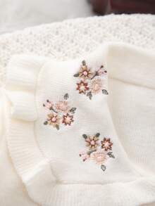 年轻女孩优雅刺绣领长袖针织毛衣 - 米色 - 查看 8