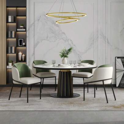 4 St Moderner Stuhl mit Schrägstuhlbein und Verstellbare Füße , Ideal für Wohnzimmer, Offene Bürofläche, Esszimmer (Beige+Grün)