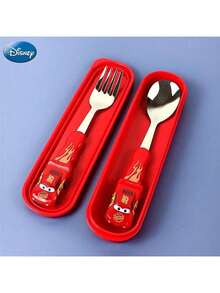 Disney 一套官方授权的《赛车总动员》红色卡通动物方舟系列：朱迪·霍普斯3D立体勺叉套装，防滑手柄，便携收纳，经久耐用，适合户外野餐、幼儿园和家庭用餐 - 彩色 - 查看 3