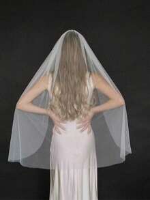 1pc White Fingertip Length Soft Tulle Bridal Wedding Veil With Metal Comb, Suitable For Wedding Dress Accessories, Bachelorette Party