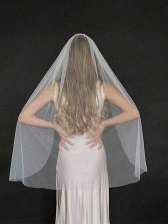 1pc White Fingertip Length Soft Tulle Bridal Wedding Veil With Metal Comb, Suitable For Wedding Dress Accessories, Bachelorette Party