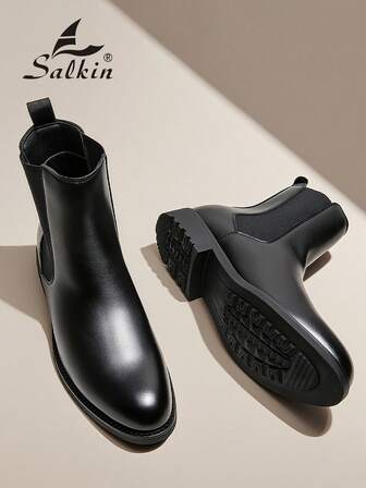 Salkin 复古设计师男士切尔西靴，套穿式，尖头设计，奢华中筒踝靴，男士柔软真皮靴，绅士商务正装鞋，休闲办公派对鞋，浪漫晚餐约会礼物，返校学生鞋，学院风，建议选大一码