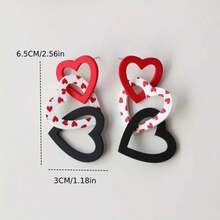 1对情人节心形镂空亚克力吊坠耳环，红、白、黑撞色，粘土质感，可爱优雅，适合日常、派对、节日、送礼（不含贺卡） - 彩色 - 查看 4