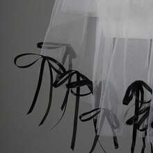 1pc French Style Bridal Bowknot Ribbon Veil, Atmosphere Prop For Photography - Multicolor - View 5